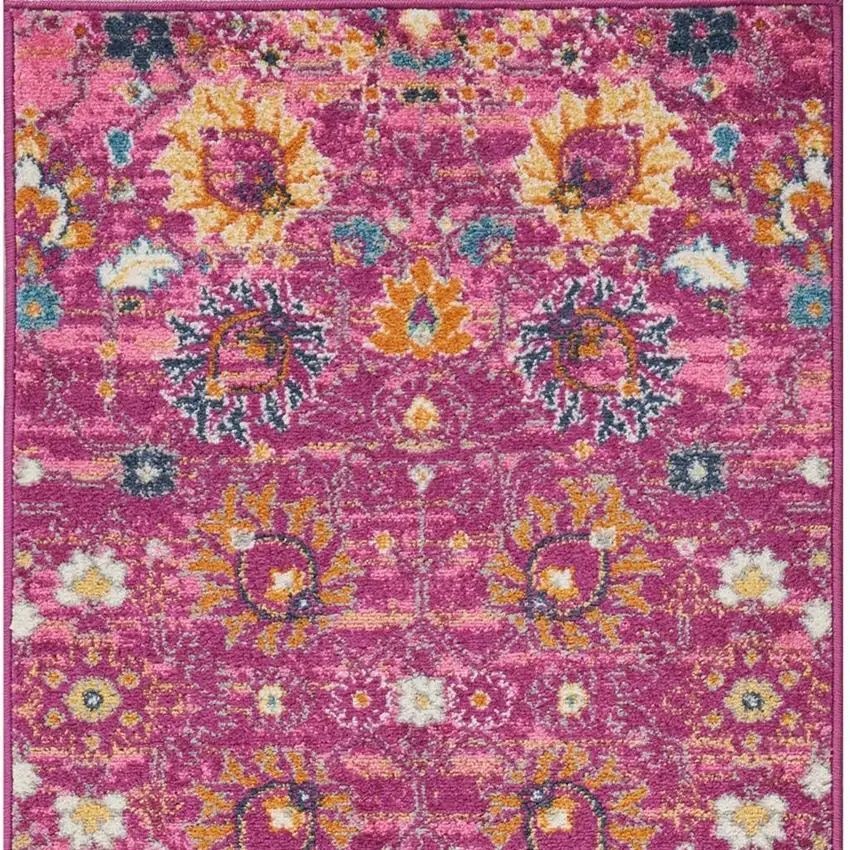 10' Pink Floral Power Loom Runner Rug Photo 3