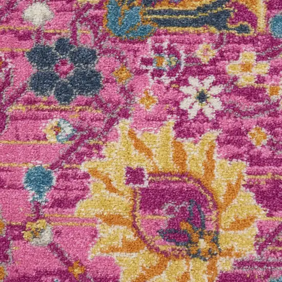10' Pink Floral Power Loom Runner Rug Photo 9