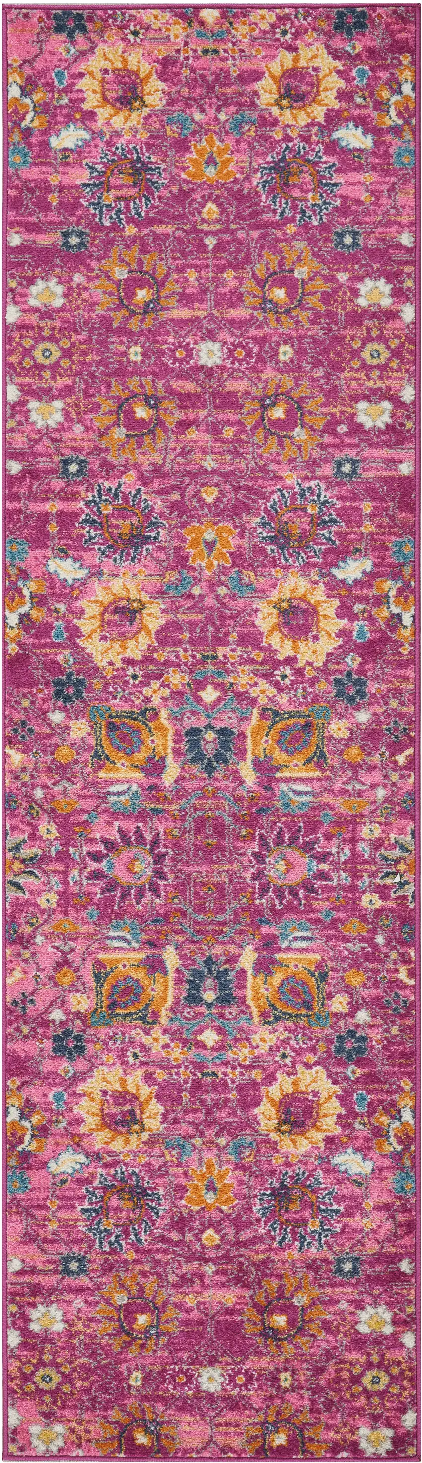 10' Pink Floral Power Loom Runner Rug Photo 1