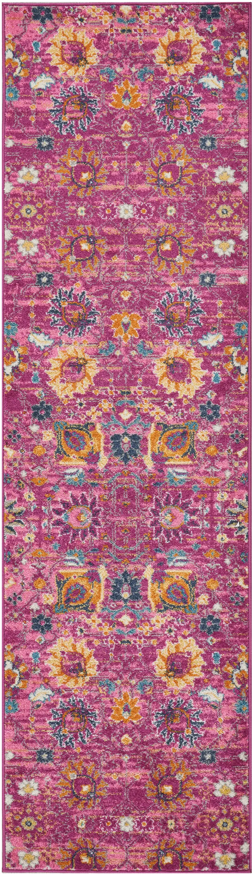 10' Pink Floral Power Loom Runner Rug Photo 3