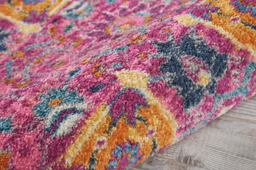 10' Pink Floral Power Loom Runner Rug Photo 6