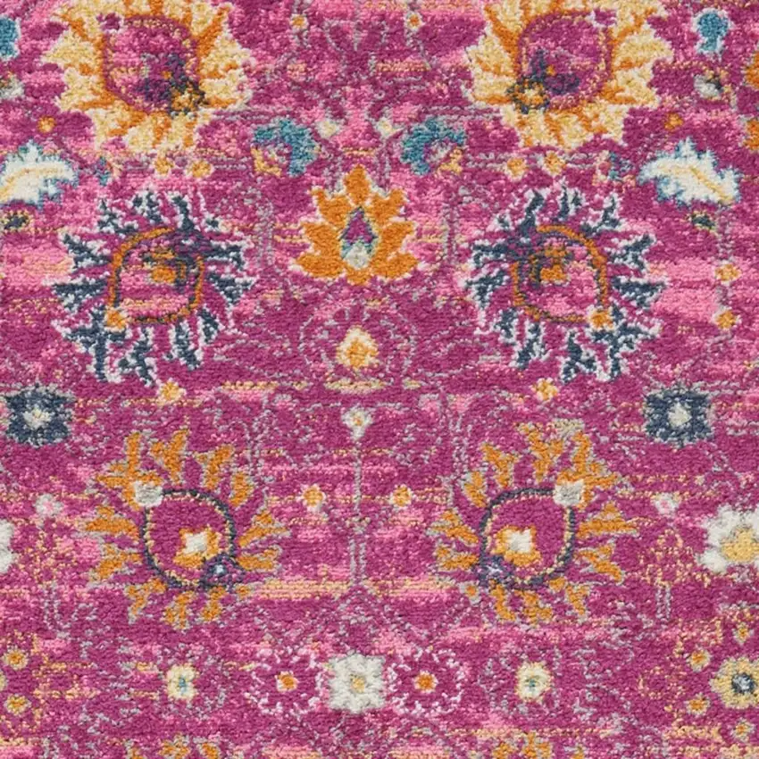 10' Pink Floral Power Loom Runner Rug Photo 1