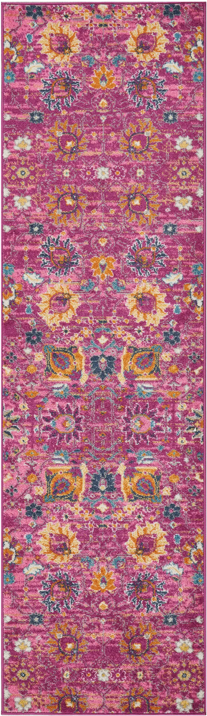 10' Pink Floral Power Loom Runner Rug Photo 4