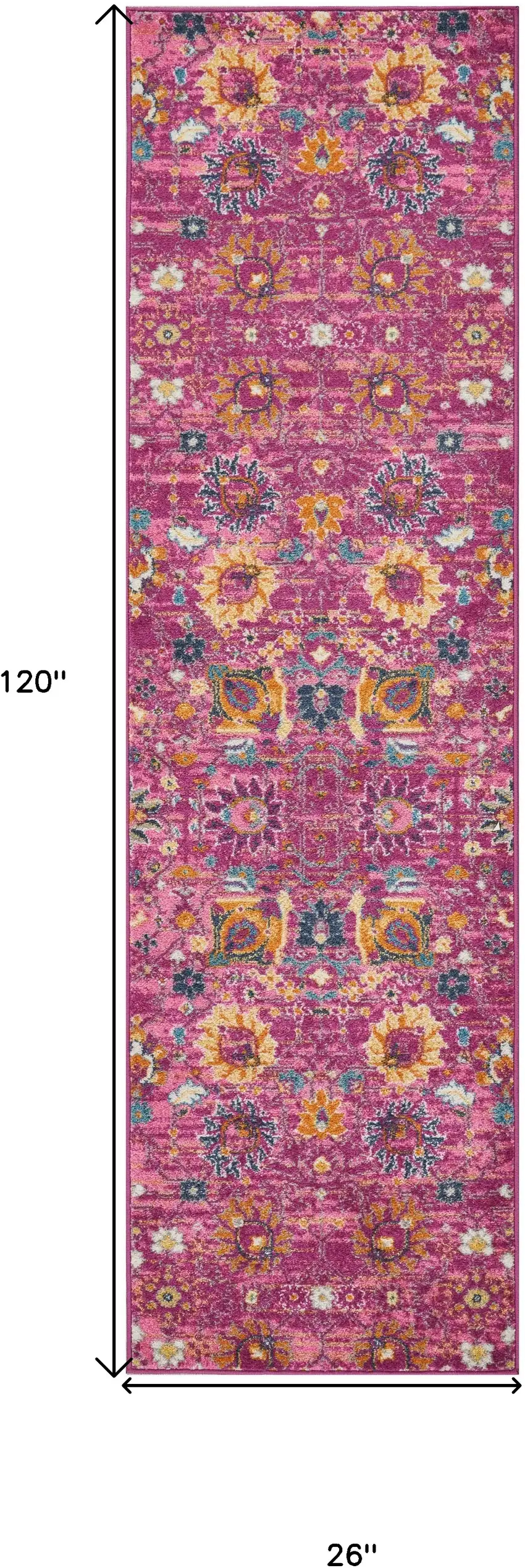 10' Pink Floral Power Loom Runner Rug Photo 8