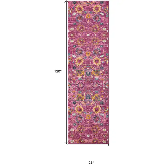 10' Pink Floral Power Loom Runner Rug Photo 8