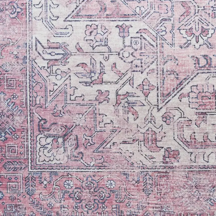 8' Pink Floral Power Loom Worn Faded Non Skid Runner Rug Photo 8