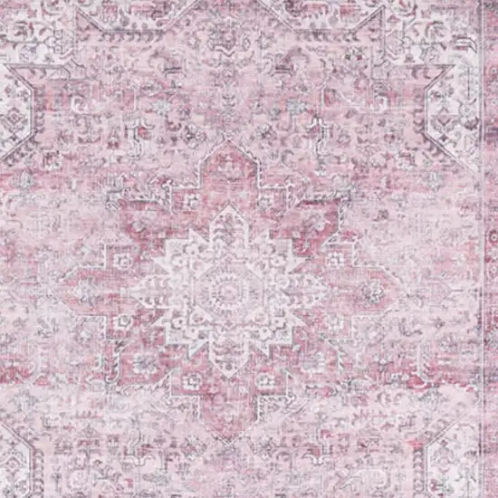 8' Pink Floral Power Loom Worn Faded Non Skid Runner Rug Photo 4