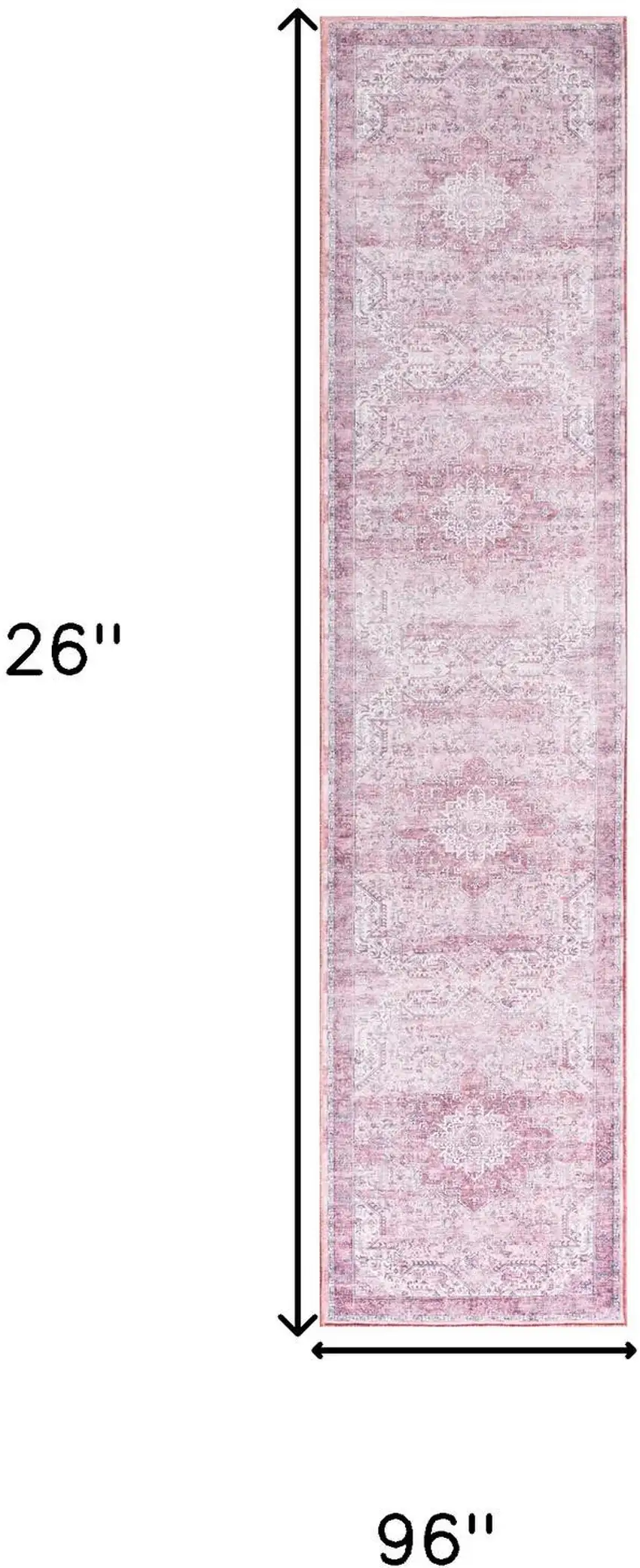 8' Pink Floral Power Loom Worn Faded Non Skid Runner Rug Photo 3