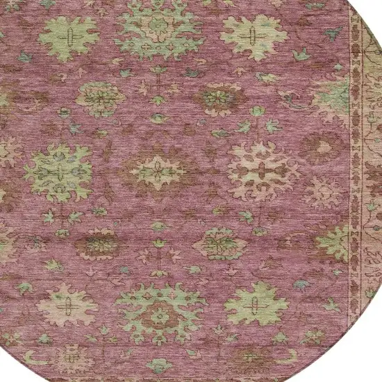 8' Pink Gold And Beige Round Floral Washable Indoor Outdoor Area Rug Photo 8
