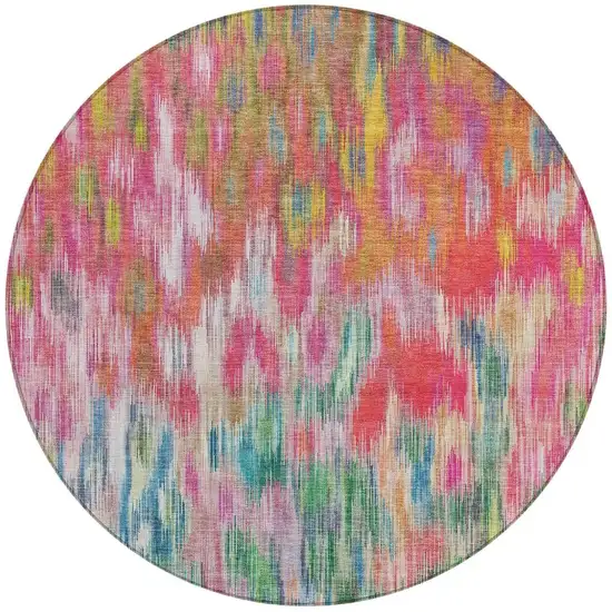 8' Pink Gold And Ivory Round Abstract Washable Indoor Outdoor Area Rug Photo 3