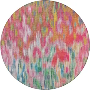 Photo of 8' Pink Gold And Ivory Round Abstract Washable Indoor Outdoor Area Rug
