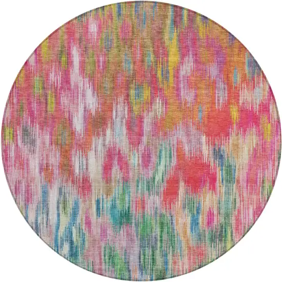8' Pink Gold And Ivory Round Abstract Washable Indoor Outdoor Area Rug Photo 1