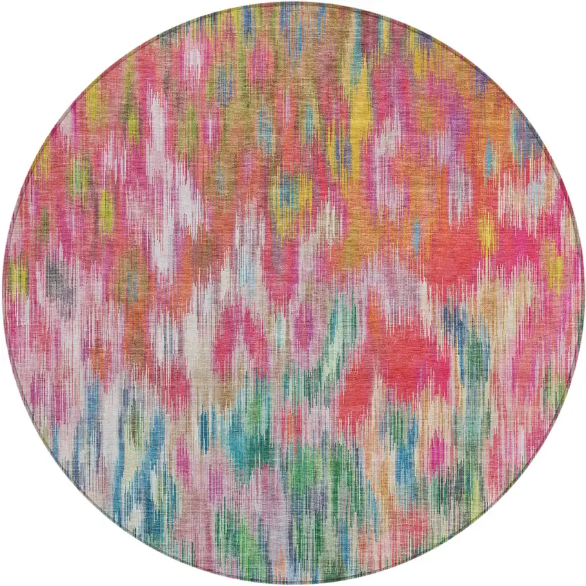 8' Pink Gold And Ivory Round Abstract Washable Indoor Outdoor Area Rug Photo 1