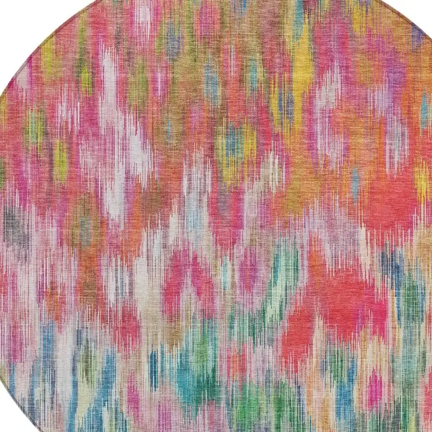 8' Pink Gold And Ivory Round Abstract Washable Indoor Outdoor Area Rug Photo 6