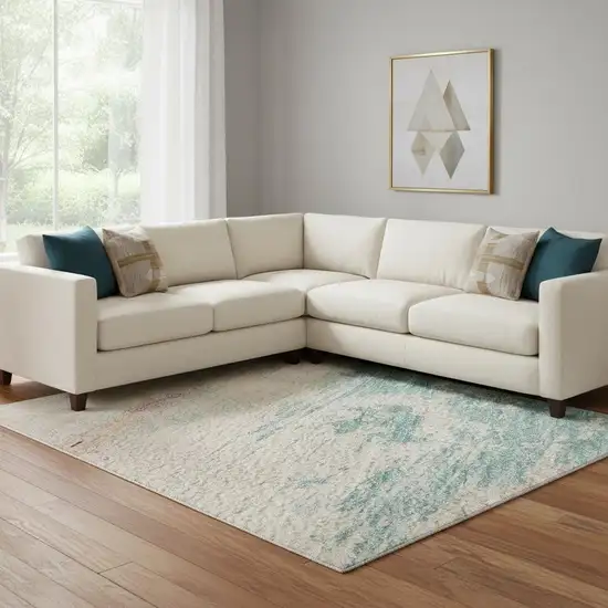 8' Pink Gold And Teal Abstract Washable Area Rug With UV Protection Photo 2