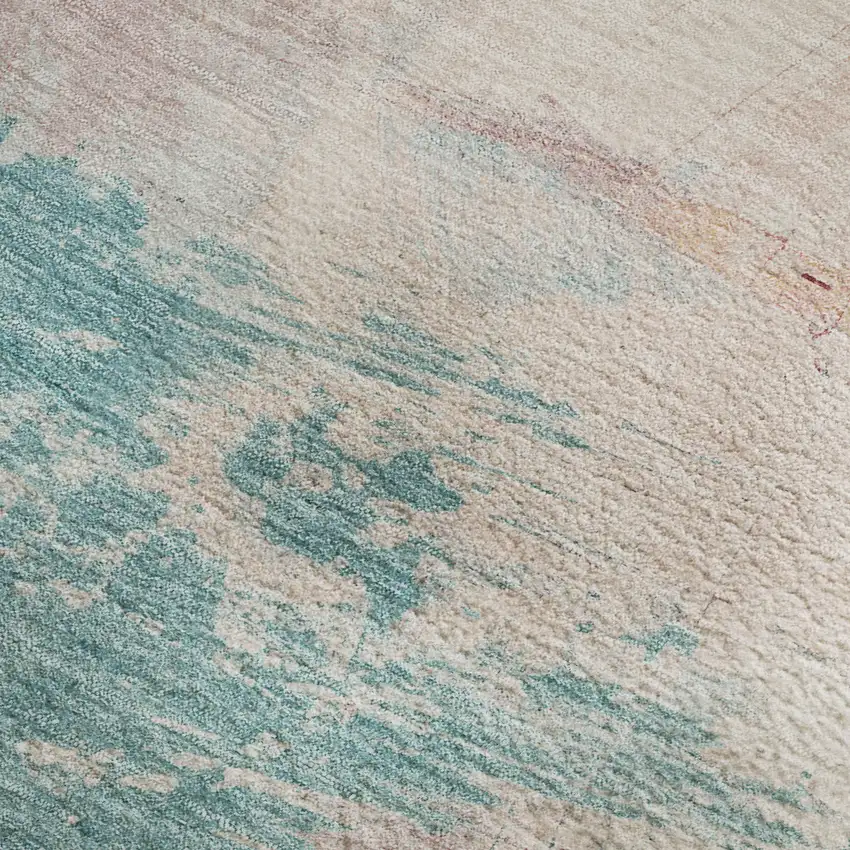 8' Pink Gold And Teal Abstract Washable Area Rug With UV Protection Photo 3