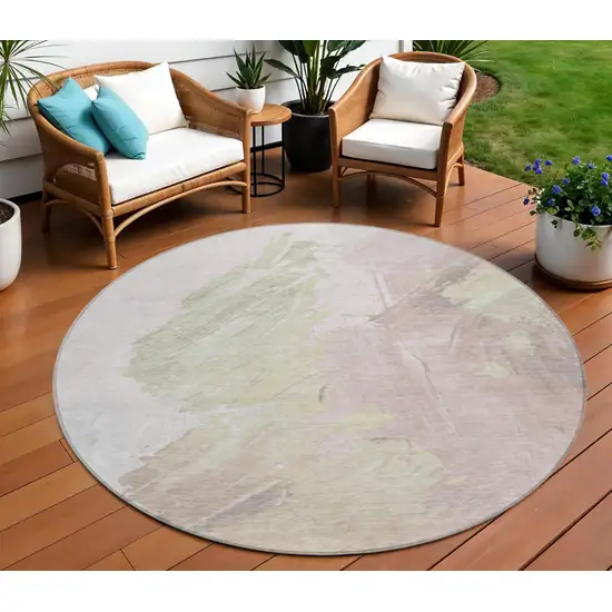 8' Pink Gray And Beige Round Abstract Washable Indoor Outdoor Area Rug Photo 2