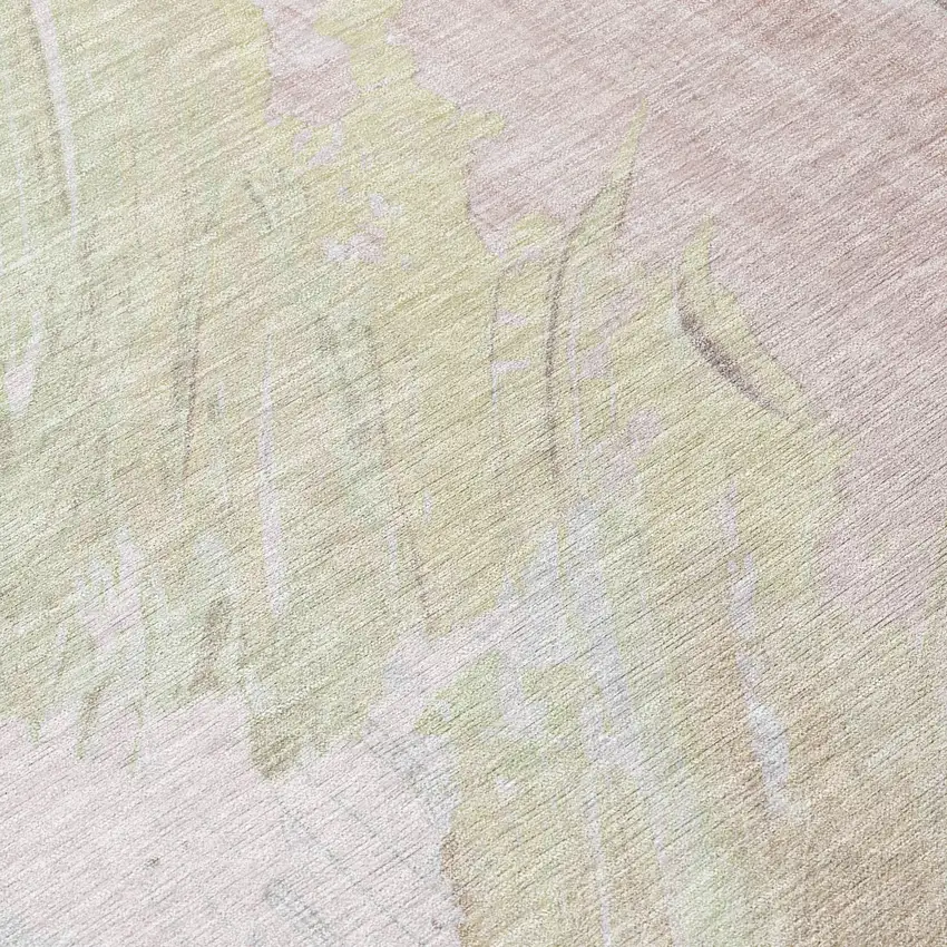 8' Pink Gray And Beige Round Abstract Washable Indoor Outdoor Area Rug Photo 9