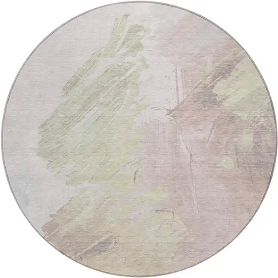 8' Pink Gray And Beige Round Abstract Washable Indoor Outdoor Area Rug Photo 1
