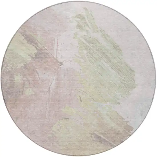 8' Pink Gray And Beige Round Abstract Washable Indoor Outdoor Area Rug Photo 3