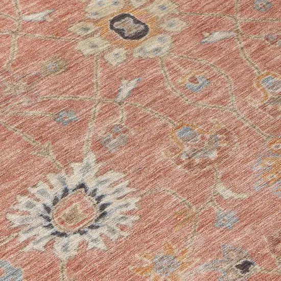 8' Pink Gray And Beige Round Floral Washable Indoor Outdoor Area Rug Photo 5