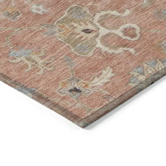 8' Pink Gray And Beige Round Floral Washable Indoor Outdoor Area Rug Photo 4