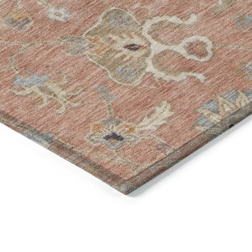 8' Pink Gray And Beige Round Floral Washable Indoor Outdoor Area Rug Photo 4