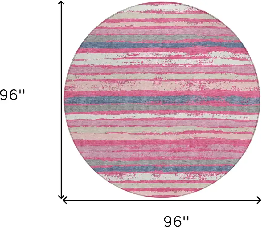 8' Pink Gray And Green Round Striped Washable Indoor Outdoor Area Rug Photo 3