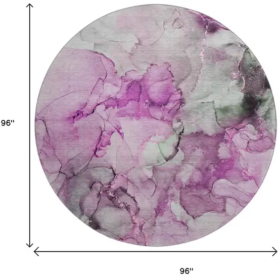 8' Pink Gray And Ivory Abstract Washable Round Rug With UV Protection Photo 3