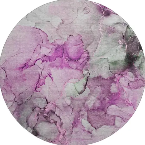 8' Pink Gray And Ivory Abstract Washable Round Rug With UV Protection Photo 4