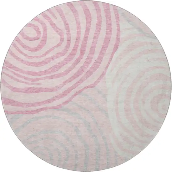 8' Pink Gray And Ivory Abstract Washable Round Rug With UV Protection Photo 4