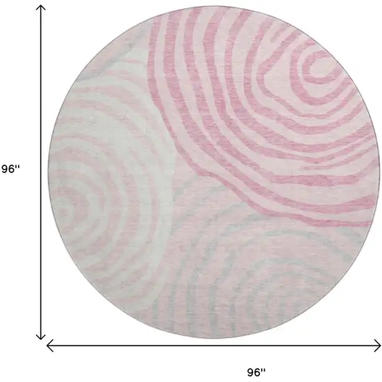 8' Pink Gray And Ivory Abstract Washable Round Rug With UV Protection Photo 3