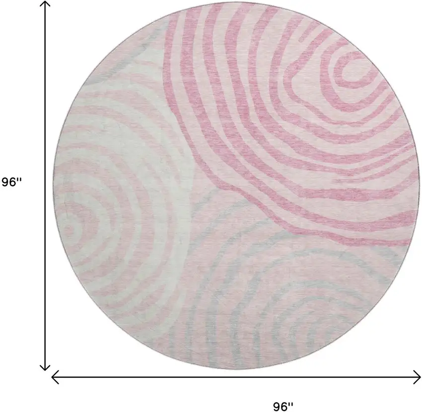 8' Pink Gray And Ivory Abstract Washable Round Rug With UV Protection Photo 3