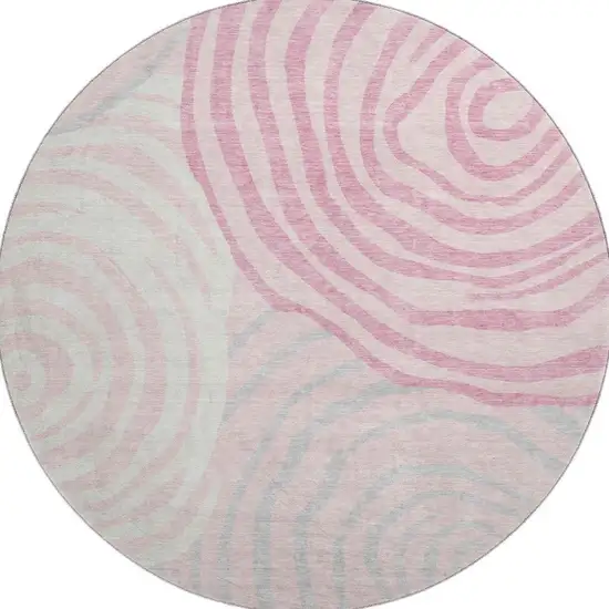 8' Pink Gray And Ivory Abstract Washable Round Rug With UV Protection Photo 4