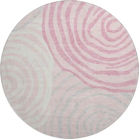 8' Pink Gray And Ivory Abstract Washable Round Rug With UV Protection Photo 1