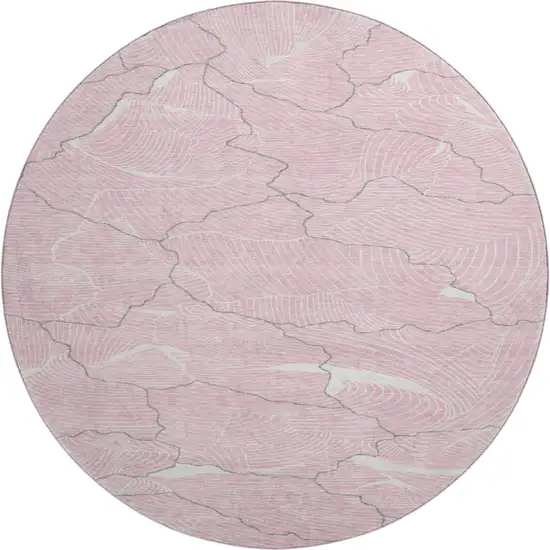 8' Pink Gray And Ivory Abstract Washable Round Rug With UV Protection Photo 1