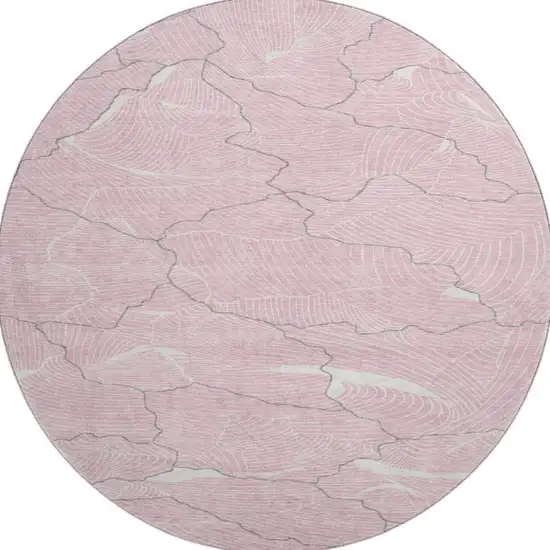 8' Pink Gray And Ivory Abstract Washable Round Rug With UV Protection Photo 3