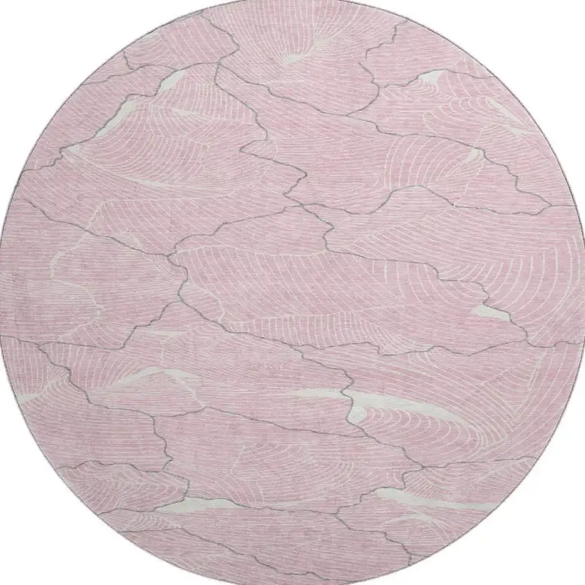 8' Pink Gray And Ivory Abstract Washable Round Rug With UV Protection Photo 3