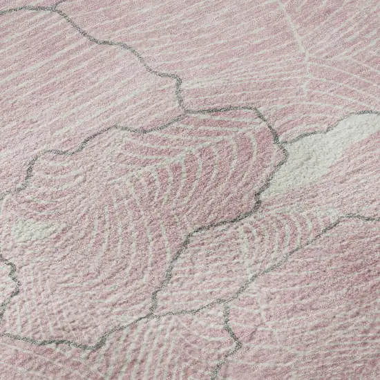 8' Pink Gray And Ivory Abstract Washable Round Rug With UV Protection Photo 8