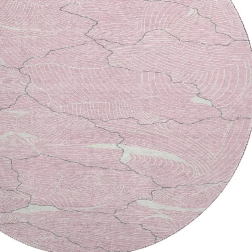 8' Pink Gray And Ivory Abstract Washable Round Rug With UV Protection Photo 2