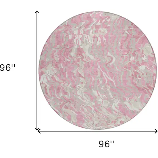 8' Pink Gray And Ivory Round Abstract Washable Indoor Outdoor Area Rug Photo 6