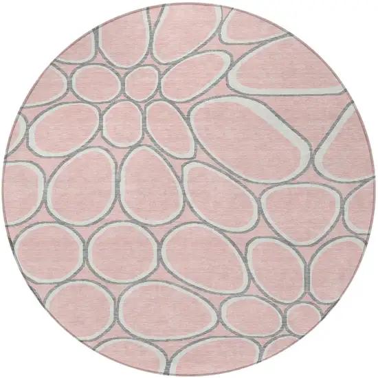 8' Pink Gray And Ivory Round Abstract Washable Indoor Outdoor Area Rug Photo 6