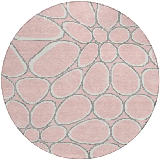 8' Pink Gray And Ivory Round Abstract Washable Indoor Outdoor Area Rug Photo 2