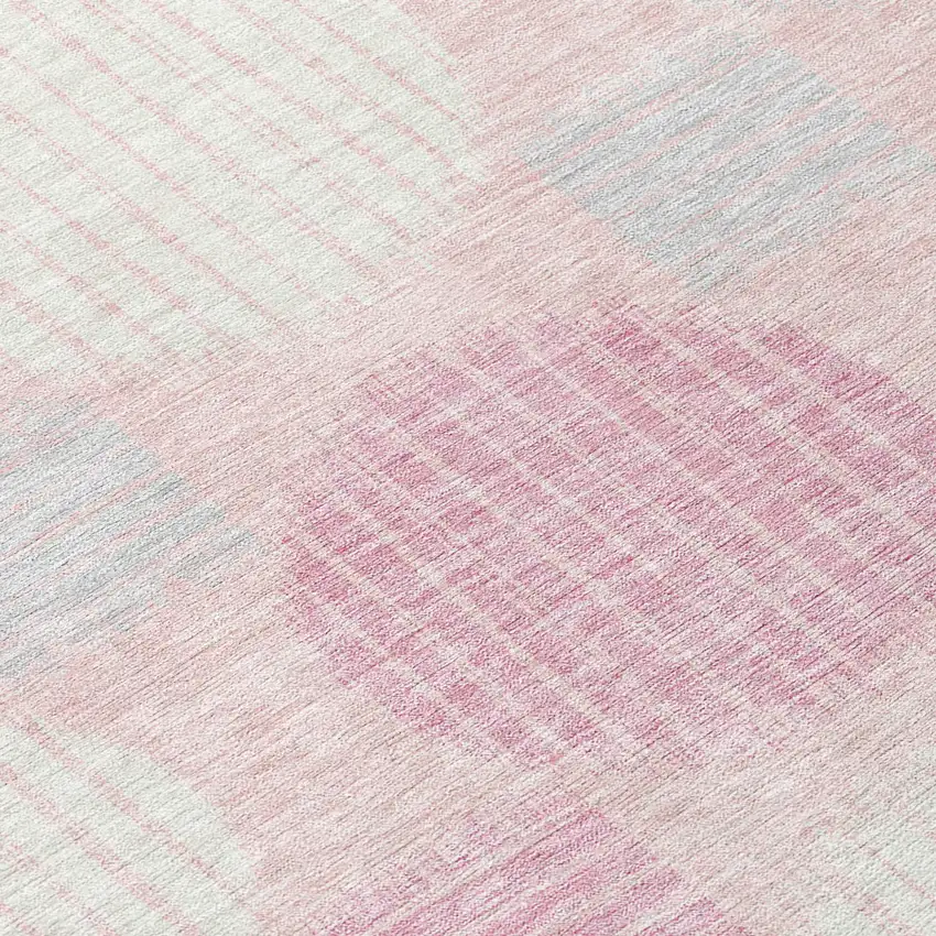 8' Pink Gray And Ivory Round Geometric Washable Indoor Outdoor Area Rug Photo 8