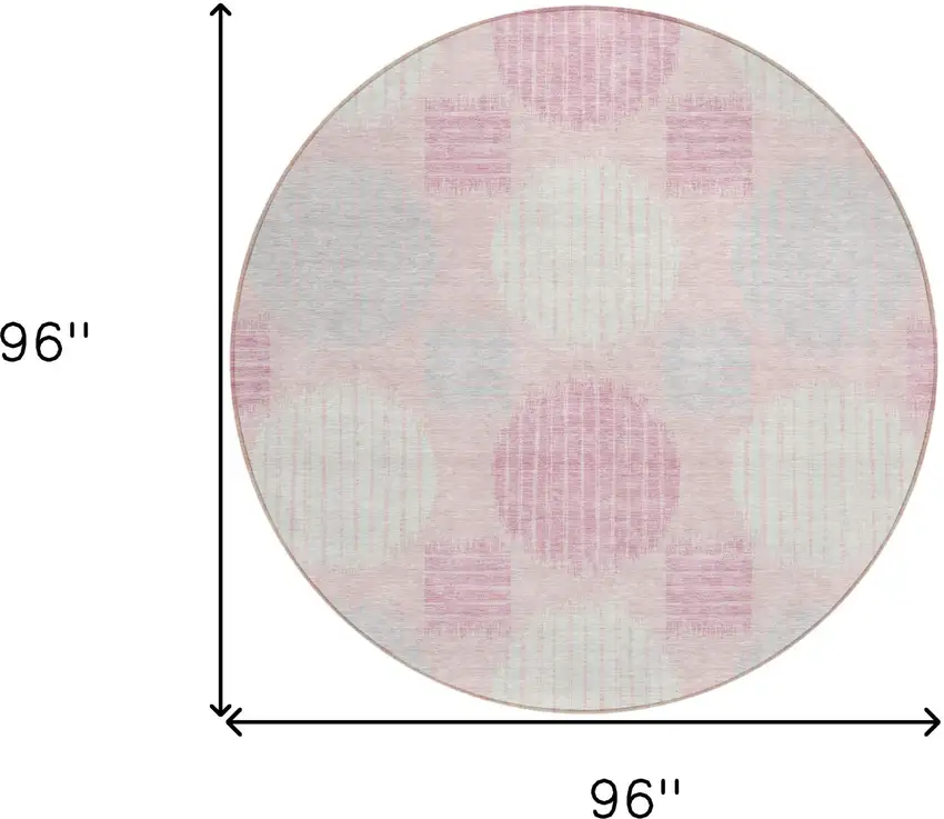 8' Pink Gray And Ivory Round Geometric Washable Indoor Outdoor Area Rug Photo 3