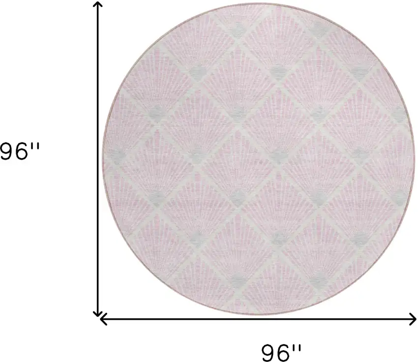 8' Pink Gray And Ivory Round Geometric Washable Indoor Outdoor Area Rug Photo 3