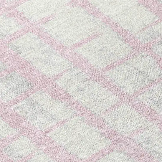 8' Pink Gray And Ivory Round Striped Washable Indoor Outdoor Area Rug Photo 8
