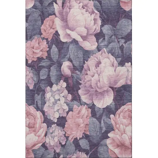 8' Pink Gray And Mauve Floral Washable Area Rug With UV Protection Photo 3