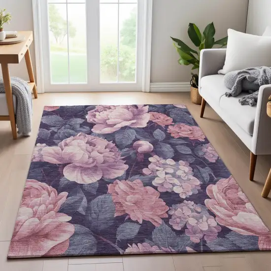 8' Pink Gray And Mauve Floral Washable Area Rug With UV Protection Photo 5