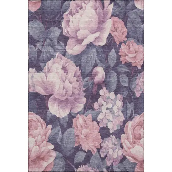 8' Pink Gray And Mauve Floral Washable Area Rug With UV Protection Photo 1